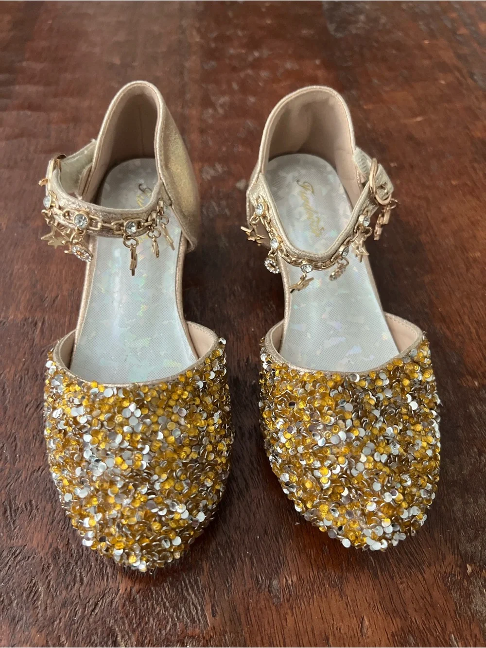 Kids Gold Sequin Ankle-Strap Heel Size 13